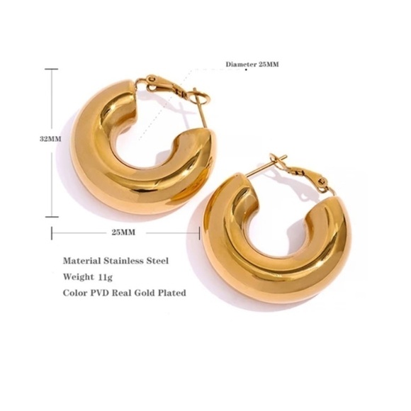 NEW Chunky Gold Hoop Earrings - Picture 5 of 14